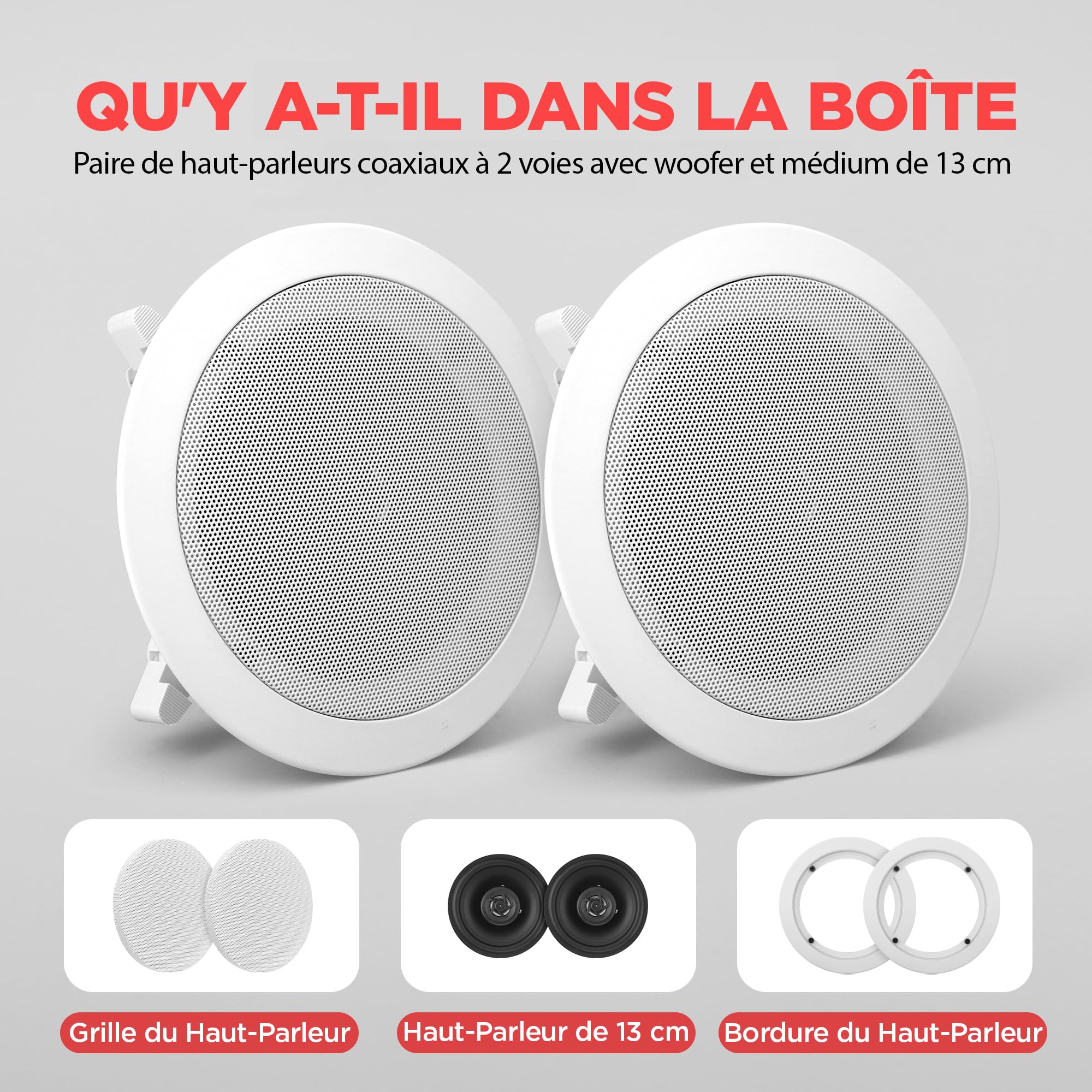Pyle Home Enceinte Murale/Plafond de 13,3 cm - Paire d'Enceintes Médium-Grave à 2 Voies avec Woofer et Tweeter à Dôme en Polymère de 2,54 cm- Design Encastré - Haut Parleur Encastrable Plafond