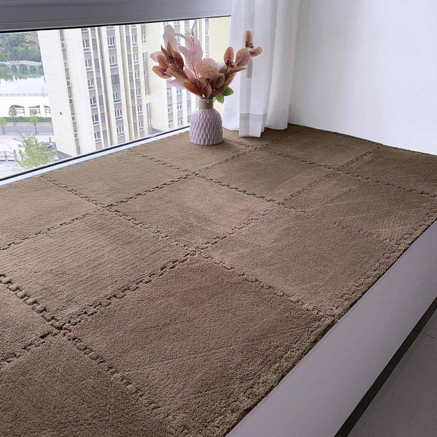 Pluszowa mata puzzlowa, 50 sztuk pluszowych puzzli piankowych mat podłogowych, wielokolorowe(Coffee)