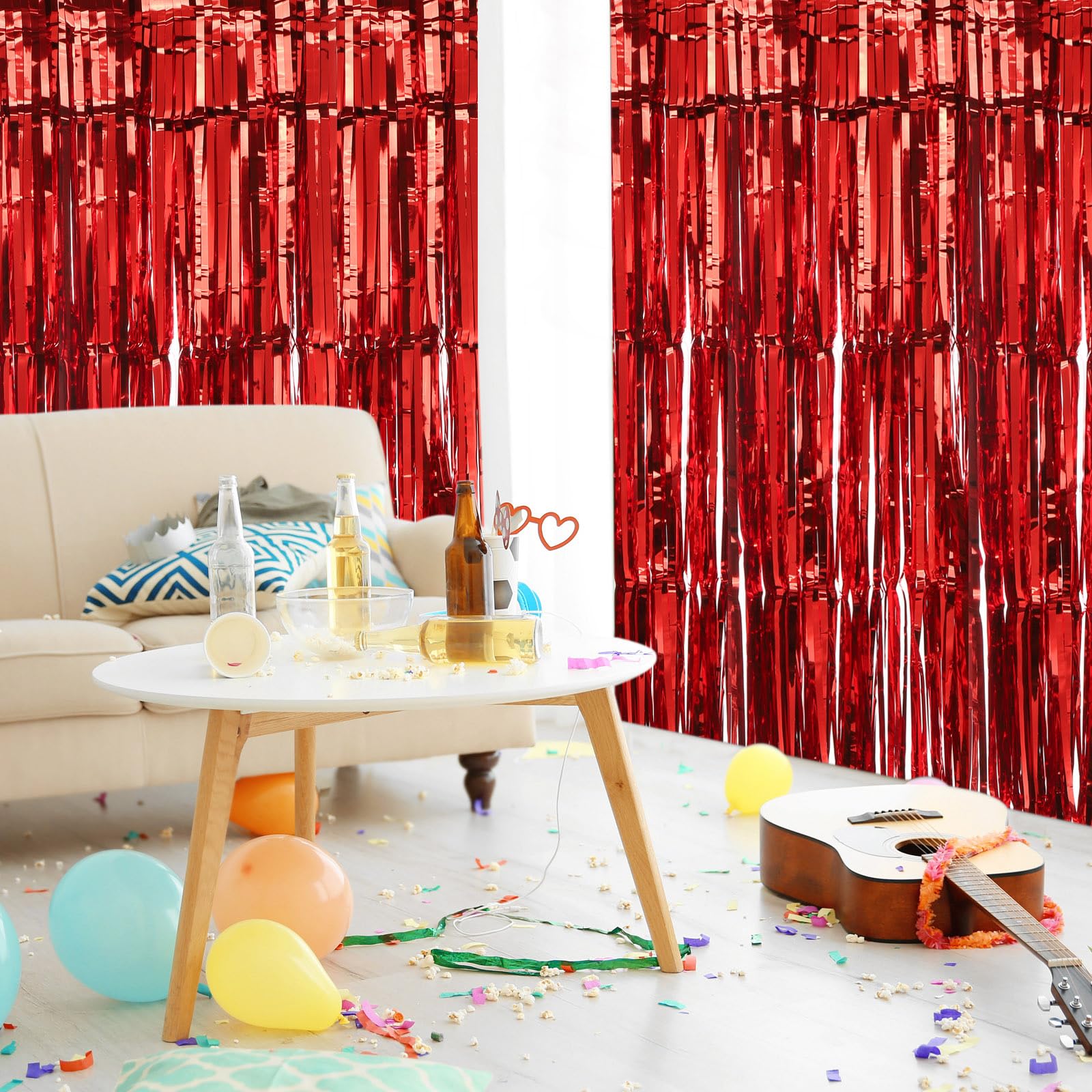 sourcing map Ghirlanda con frange in alluminio, 3 m, colore: bianco metallizzato, per Natale, Capodanno, festa di compleanno, 12 pezzi