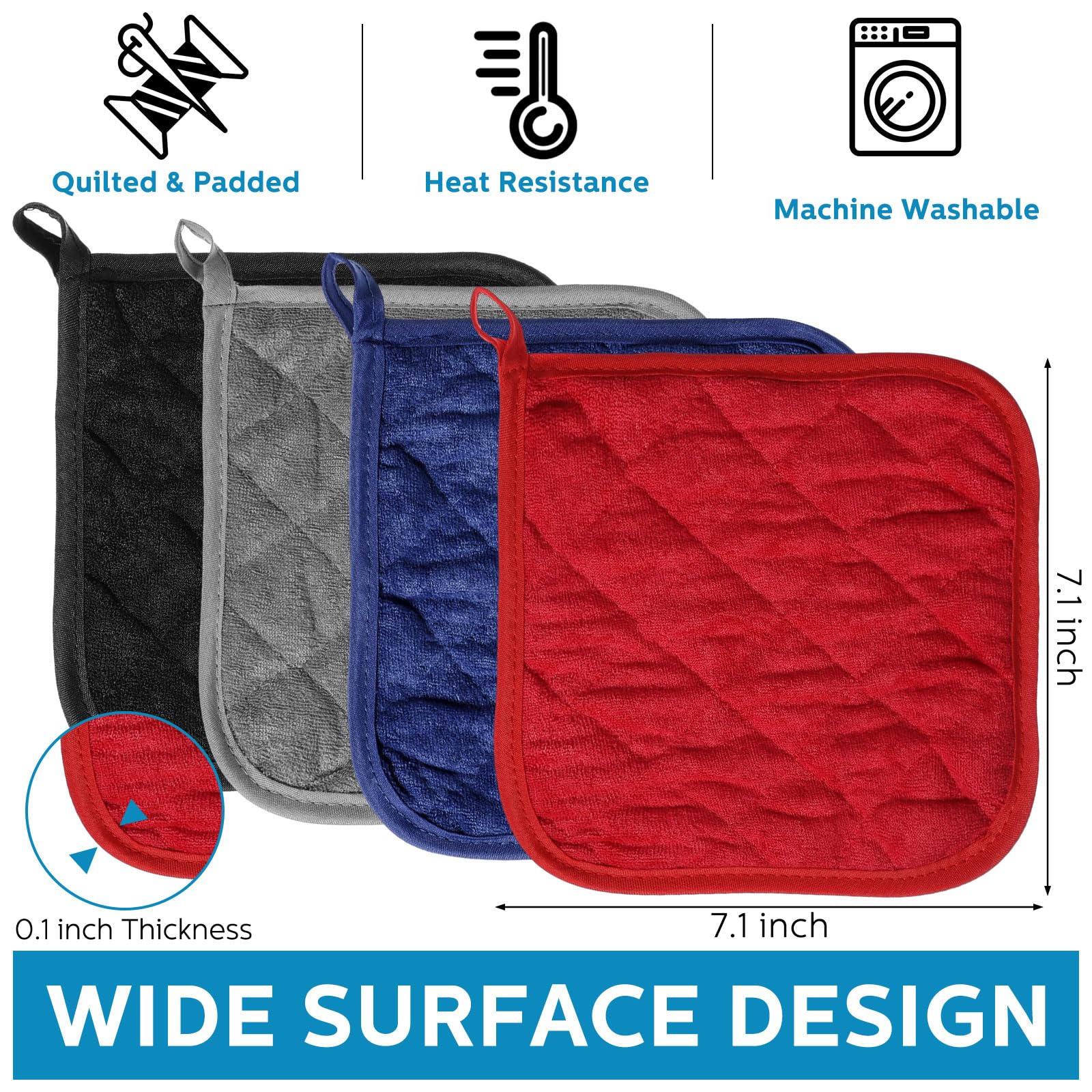 Zhehao 24 presine per cucina, resistenti al calore, in cotone trapuntato, per cucinare e cuocere, 17,8 x 17,8 cm