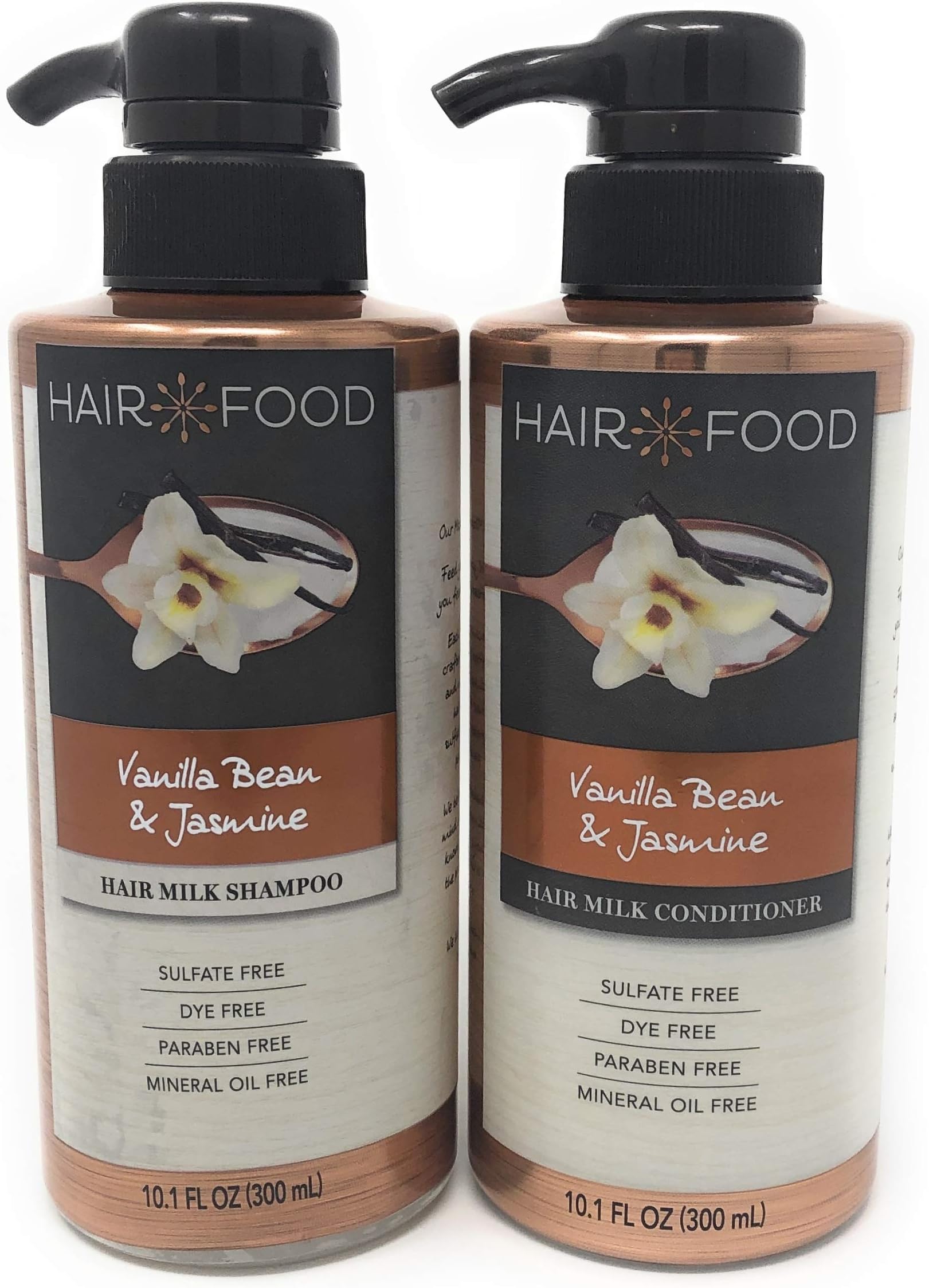 Hair FoodVanilla Bean & Jasmine Hair Milk Shampoo and Conditioner Set 10.1 oz (Sulfate Free, Dye Free, Paraben Free, Mineral Oil Free)