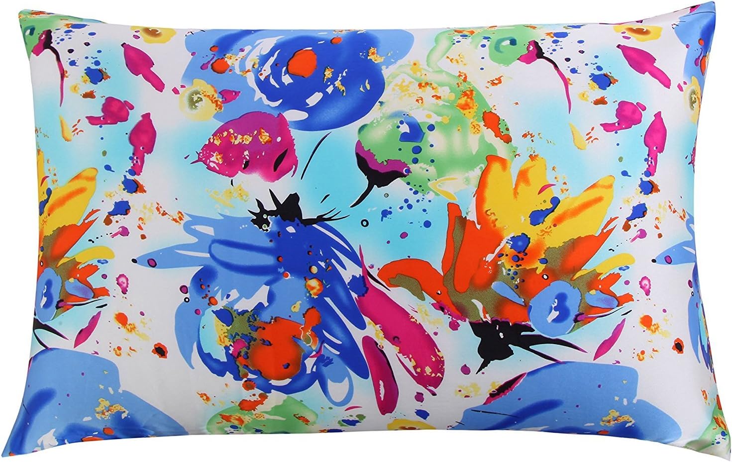 LAZAMYASA 100% Both Sides Pure Mulberry Silk Pillowcase Hidden Zipper For Hair And Skin,16 Momme Hypoallergenic,Chinese Pastel Water Colors Double Print,Queen/Standard Size (QUEEN(20 * 30in), pattern 13)