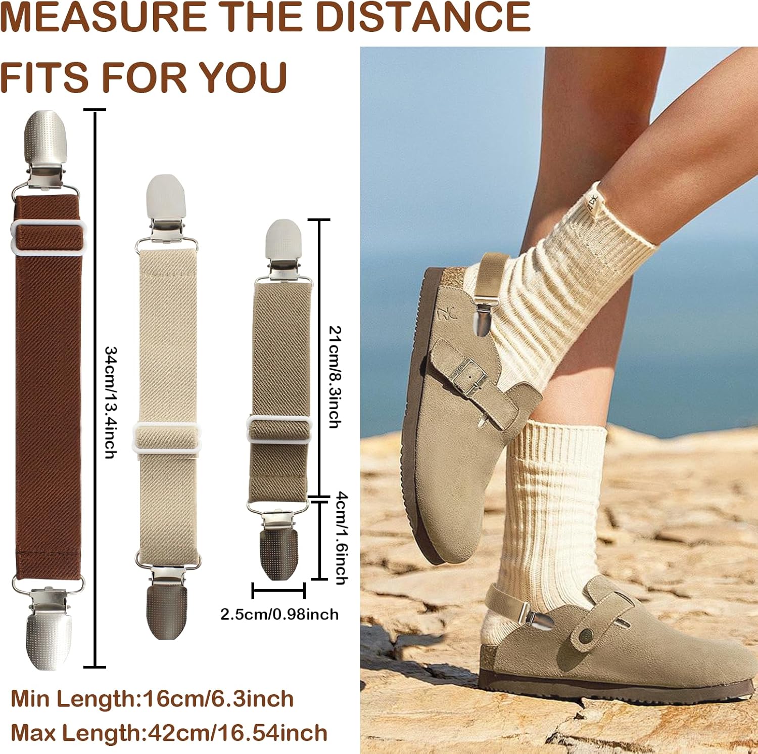 6 Pairs Adjustable Shoe Straps, Universal Heel Grips for Men and Women's Slip-On Footwear, Secure Fit Straps for Mules and Clogs Sandals Men and Women Shoes Clogs Platform Slippers Brown - Image 2