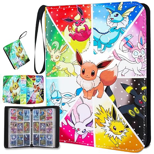 Trading Card Binder 900 Pockets, 9 Pocket Premium Collection Card Album Folder with 50 Double-Sided Removable Sleeves, Portable Game Cards Storage Holder Case with Zipper for Boys Girls Gifts - Multicolor-900