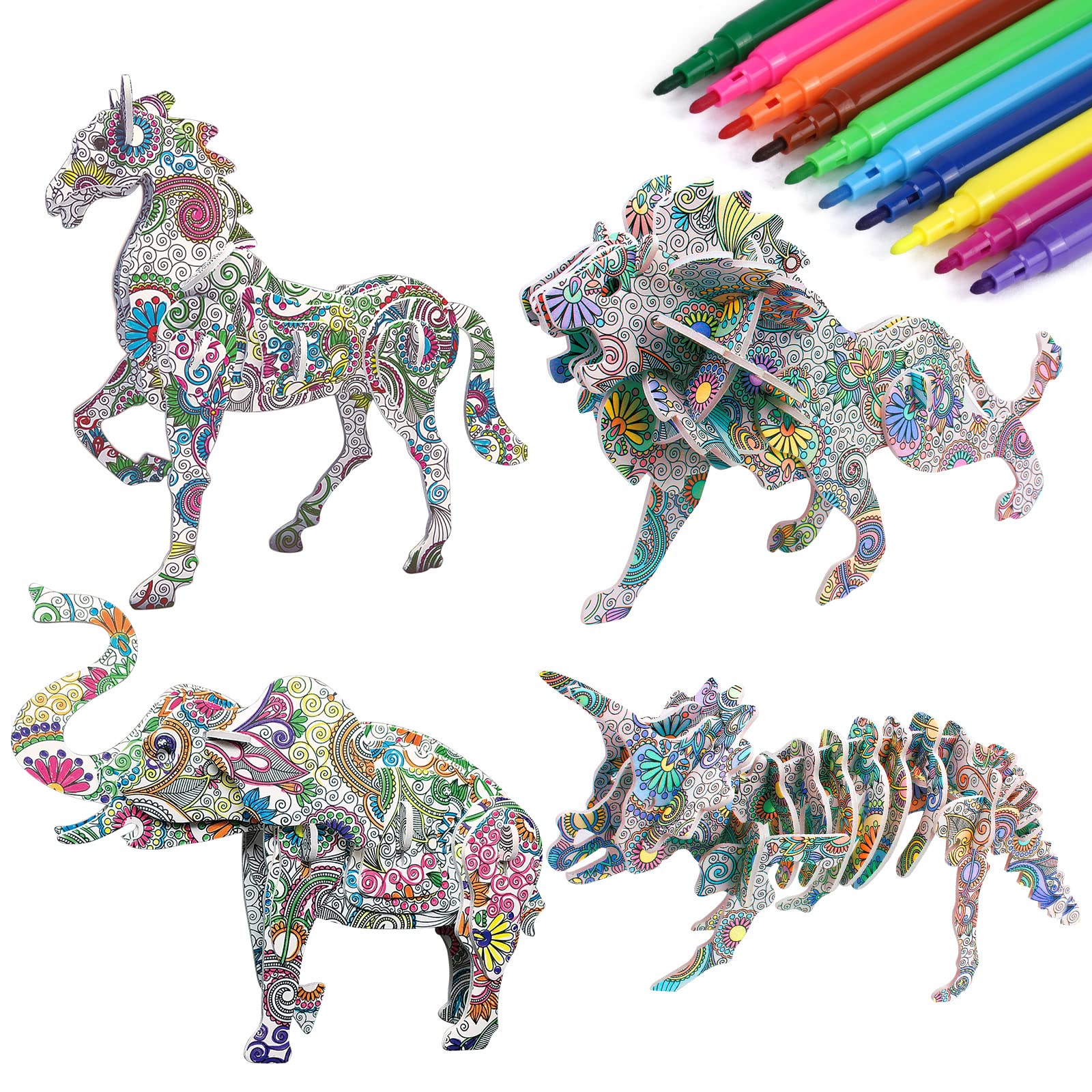 OSDUE 3D Puzzle Coloring Craft Kit, 3D Animal Puzzle Kids Crafts, Divertido Juguete Creativo Regalo Año Nuevo Regalos para niños y niñas 3 4 5 6 7 8 9 10 años