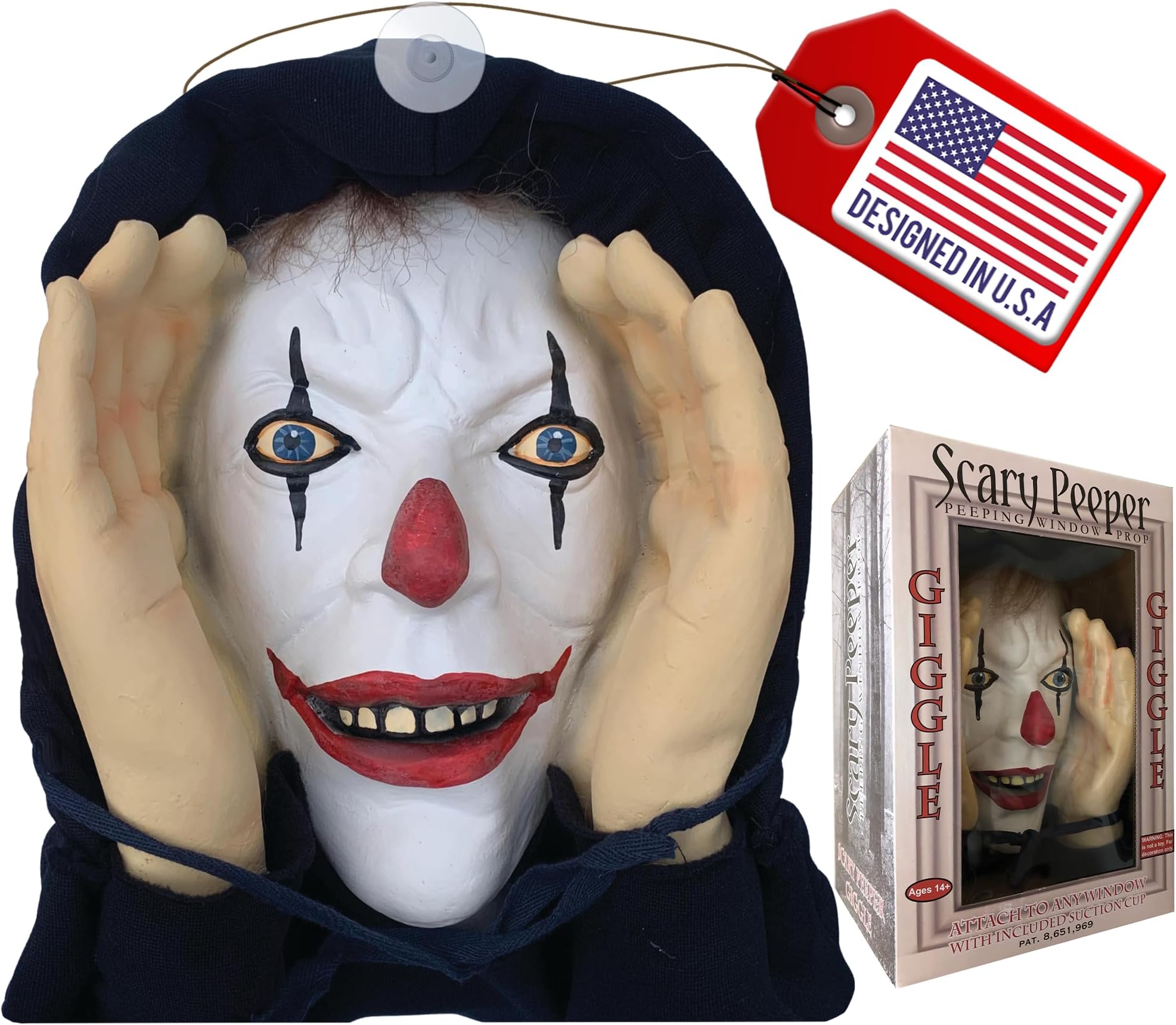 Scary Peeper Fright At First Sight - Clown Halloween Decoration - Giggle - the True-to-Life Window Prop
