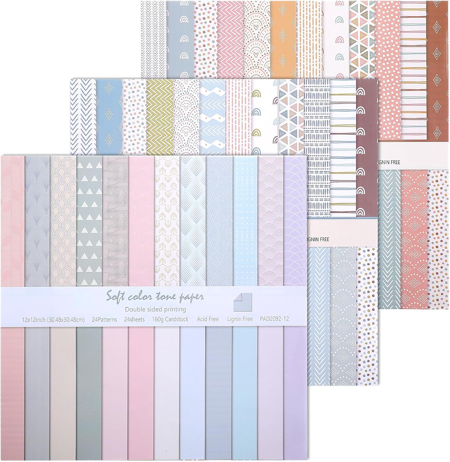 72 Sheets 12x12'' Boho Scrapbook Paper, Spring Decorative Craft Cardstock, 160 gsm Double-sided Print, for Scrapbooking Junk Journals Greeting Cards Decor DIY Photo Album Origami
