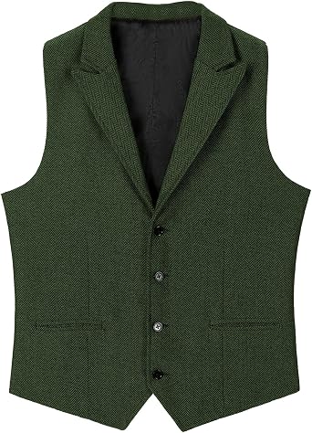 Mens Tweed Suit Notch Lapel Vintage Business Vest Herringbone Wool Prom Waistcoat Groomsmen XS-4XL