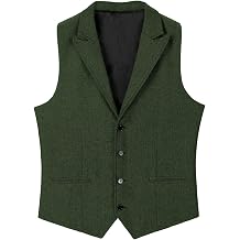 Mens Tweed Suit Notch Lapel Vintage Business Vest Herringbone Wool Prom Waistcoat Groomsmen XS-4XL