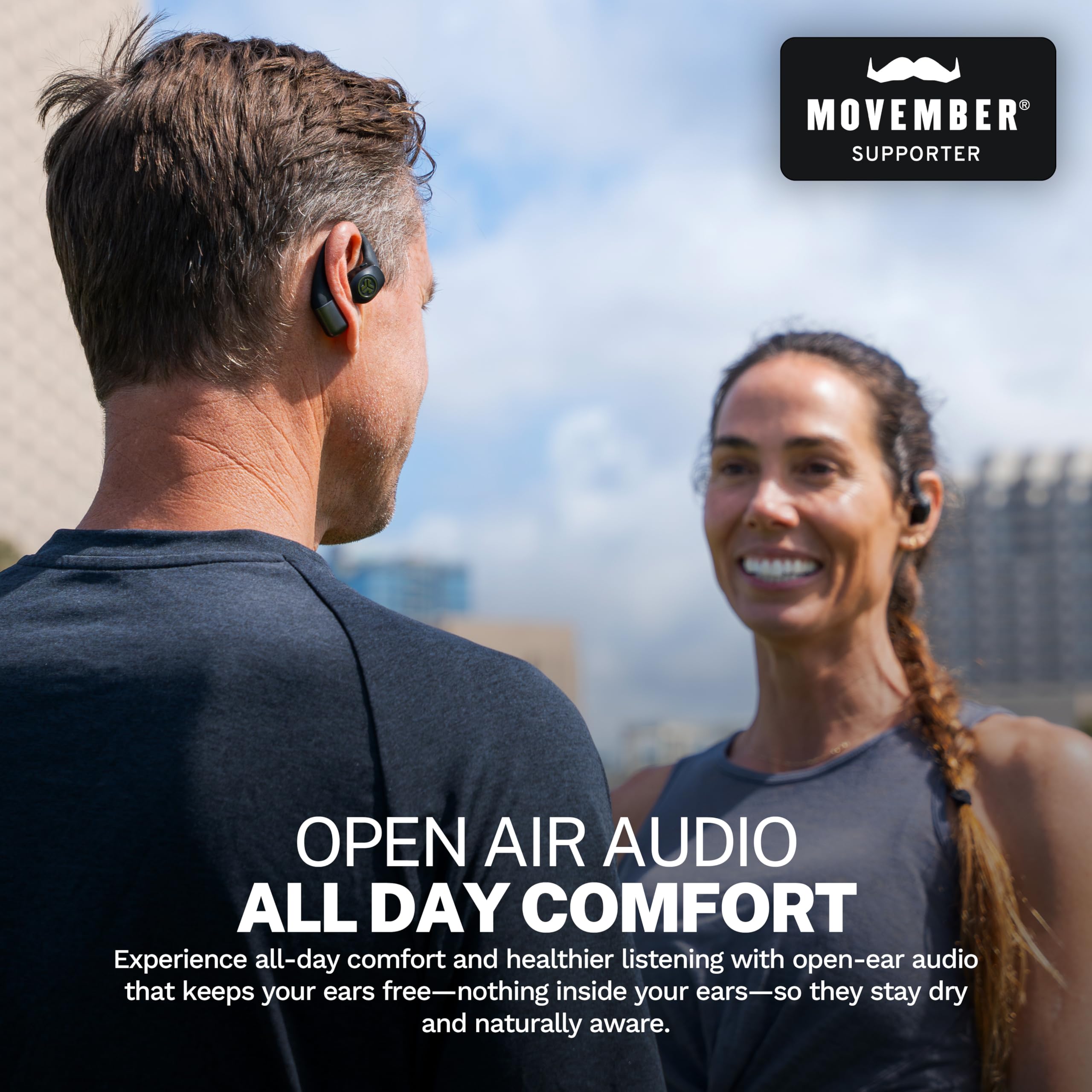 JLab Epic Open Sport Auriculares Deportivos Inalámbricos - IP55, Negro | Auriculares Open Ear con Ganchos para las Orejas, 30 Horas de Autonomía, Resistencia al Sudor IP55