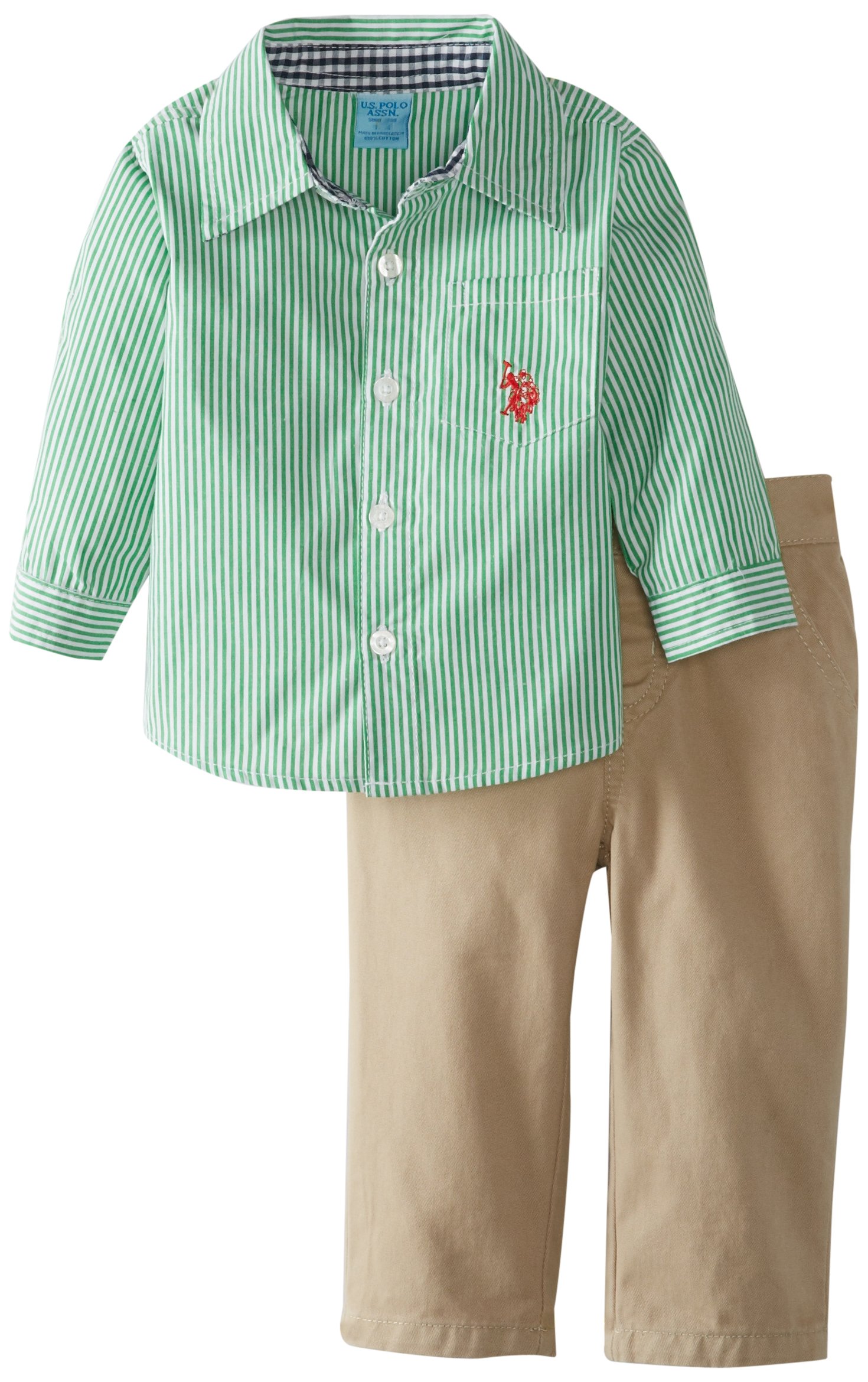 U.S. Polo Assn. Baby Boys' Long Sleeve Poplin Shirt with Twill Pant