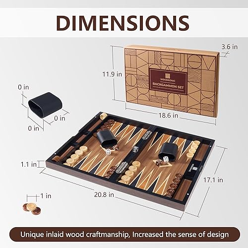 Vista 18 de Juego de backgammon de madera para adultos, estuche clásico de juego de mesa de 15 pulgadas, juego de backgammon plegable de alta calidad con piezas