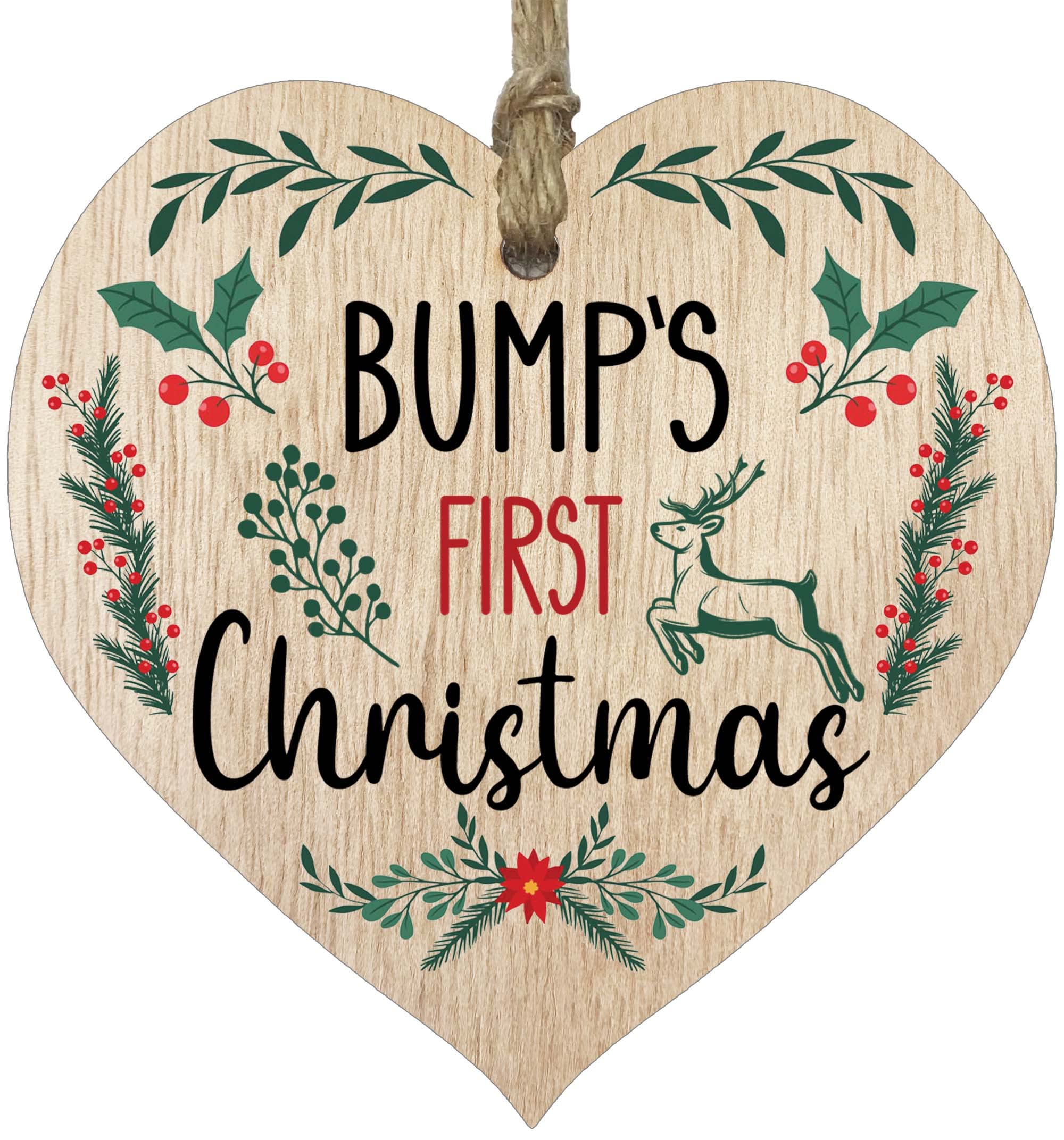 Bumps First Christmas - Hanging Wooden Heart Sign Plaque Thank you Gifts for Women - Light Wood Hearts Signs, Thank You Gifts, Friendship Plaque, Best Friend Birthday, Baby Gift