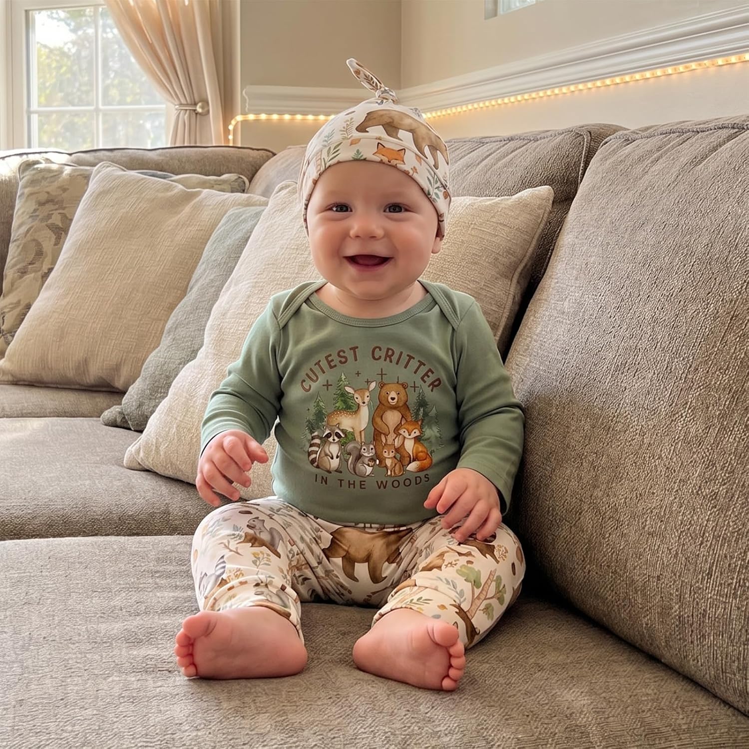 Newborn Baby Boy Fall Clothes Dragon Bear Romper Pants Set with Hat image 2