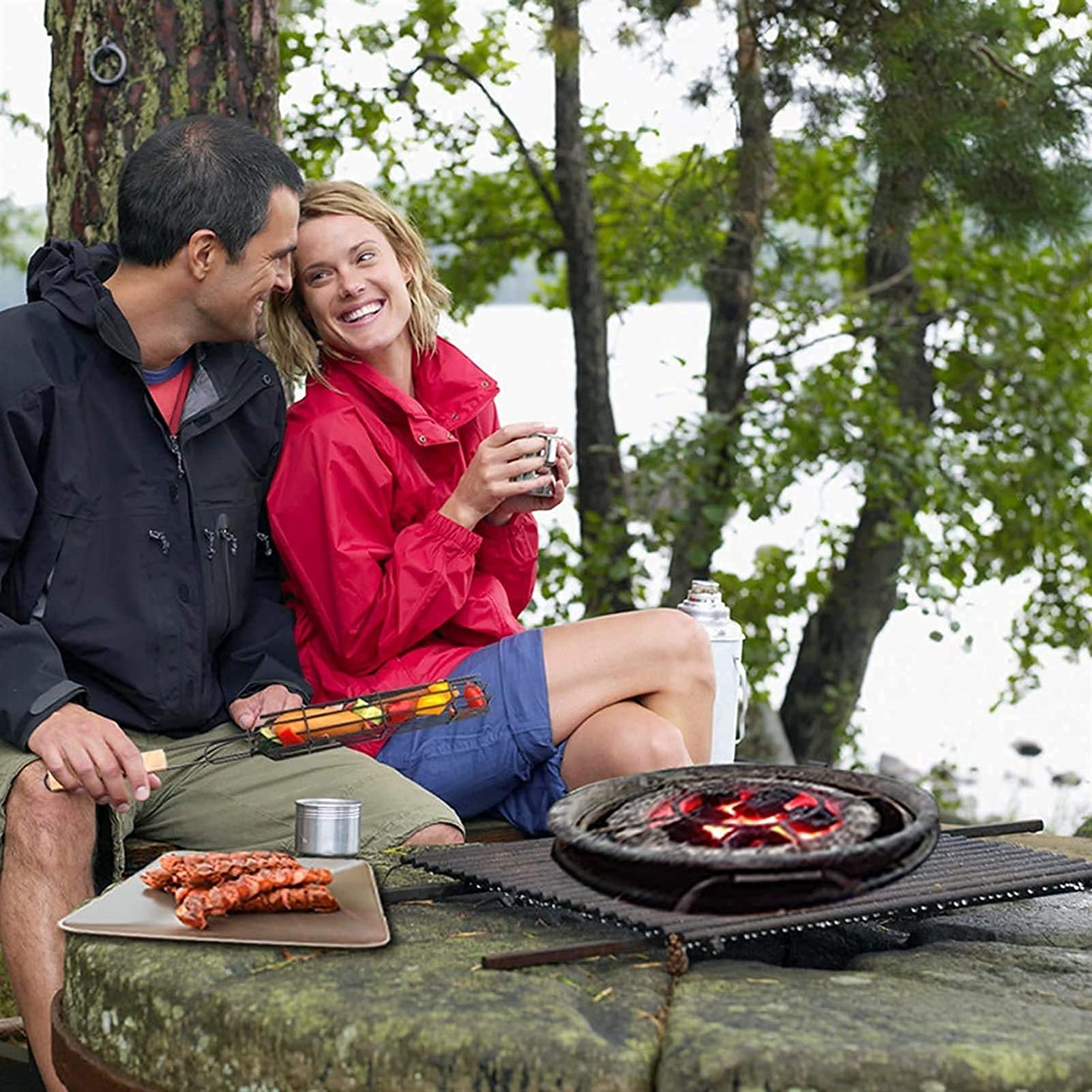 Cesto per Barbecue a Manico Lungo-Cesto per Barbecue Compagno di Carbone griglia per Barbecue in Acciaio Inossidabile Antiaderente Set di cestini per Barbecue Verdure in Legno anticorrosive durevoli