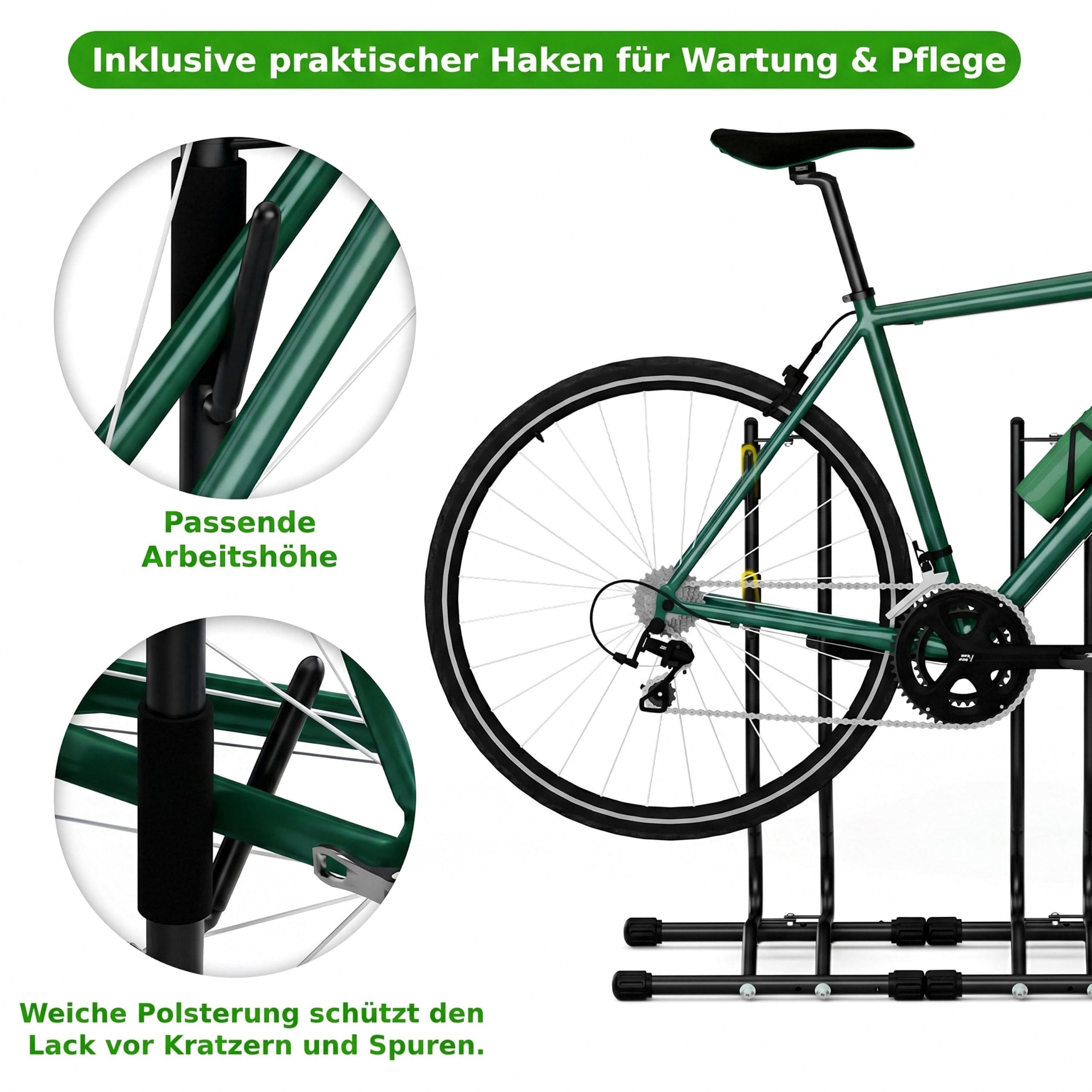 TLGREEN Fahrradständer Boden, Stabile Fahrradhalterung Ohne Bohren bis 25kg, 2-Stufig Verstellbar 40/70mm für Mountainbike Rennrad Trekkingrad 24-28 Zoll, Reifenbreite bis 65mm