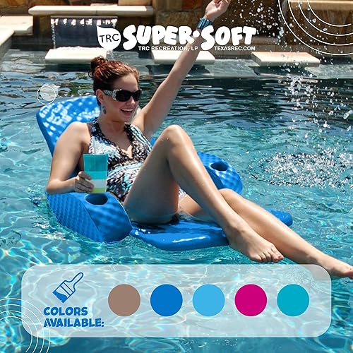 Miniatura 4 de TRC Recreation Silla Baja plegable de espuma para piscina, tumbona flotante portátil súper suave con 2 portavasos para artículos esenciales de