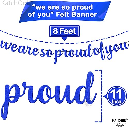 Miniatura 2 de KatchOn, Cartel con texto en inglés We Are So Proud Of You  Fieltro, 8 pies, No DIY  Cartel de felicitación azul para decoración de fiesta de la