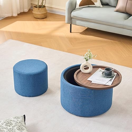Miniatura 16 de Juego de 2 mesas auxiliares redondas, mesa auxiliar anidable y mesa auxiliar de madera con tambor circular pequeño para sala de estar, oficina, sin