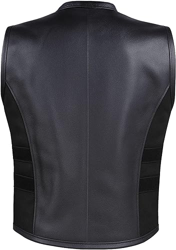 Miniatura 7 de Armor Biker - Chaleco ajustable de cuero para hombre, color negro