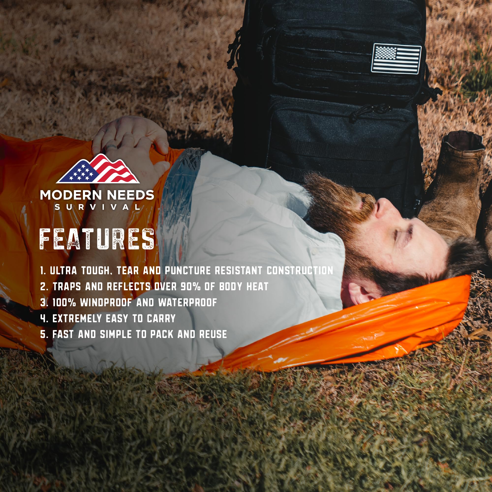 MODERN Needs Emergency Survival Sleeping Bag - Emergency Blanket, Waterproof, Thermal Bivy Sack, Survival Sleeping Bag, Ultralight Sleeping Bag for Hiking Camping Outdoor Adventure
