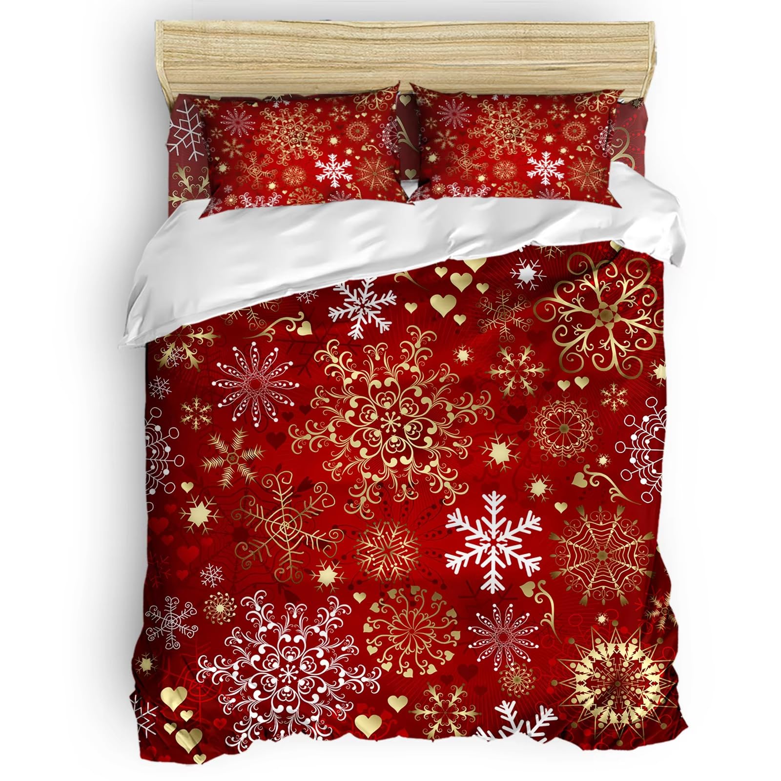 Housse de Couette Rouge de Noël Parure de Lit Finition Vintage Luxe