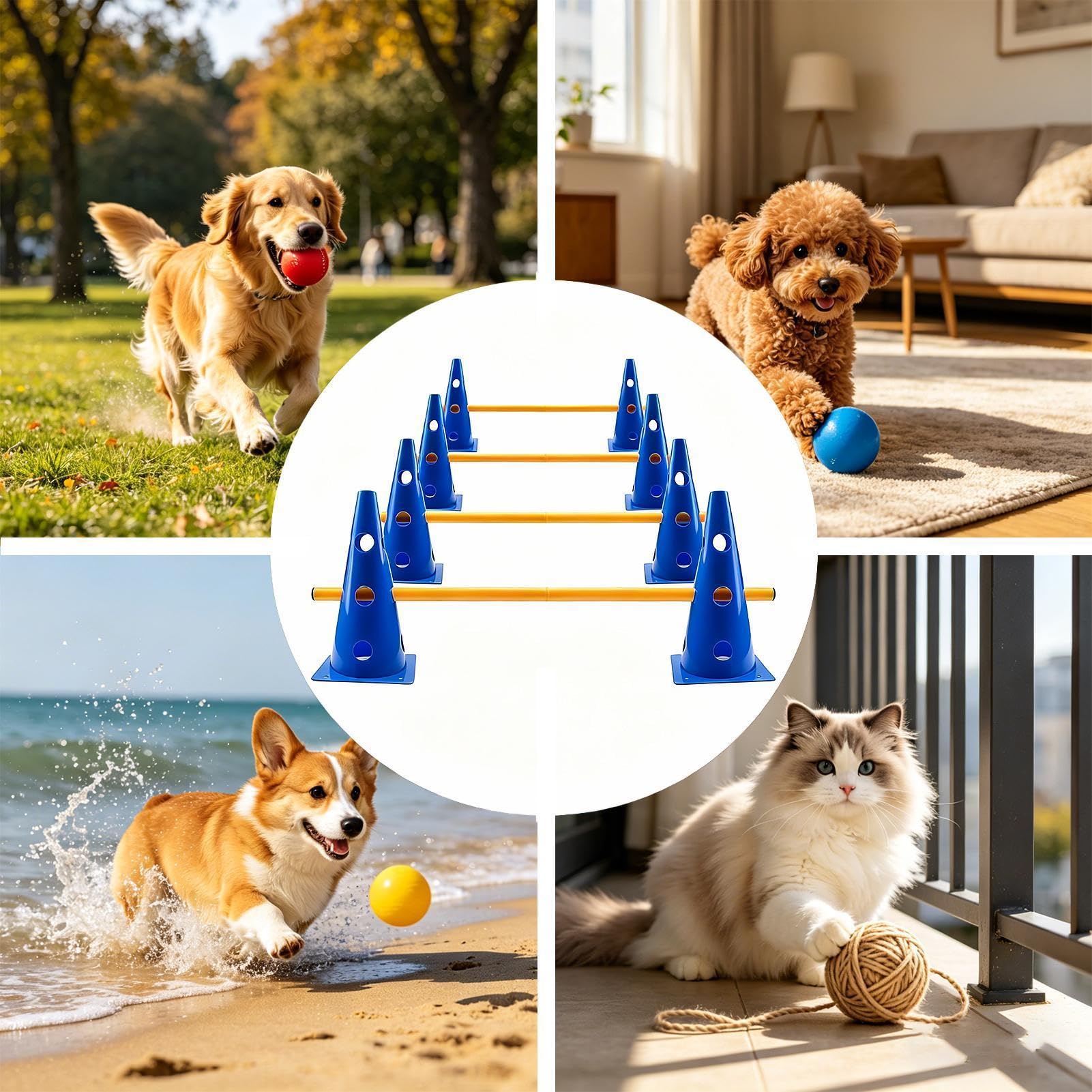 Ostacoli per Salto Cani con Ostacoli a Giocattoli Interattivi | Attrezzatura Regolabile Agility Canina per Cuccioli Razze Piccole Medie Grandi Interno Giardino Prato Area Giochi Esterno