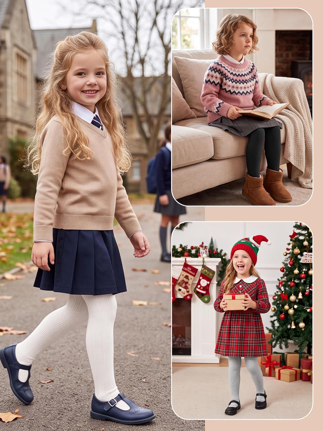 Girls Tights Footed Seamless Leggings Cable Knit Cotton Tights for Kids