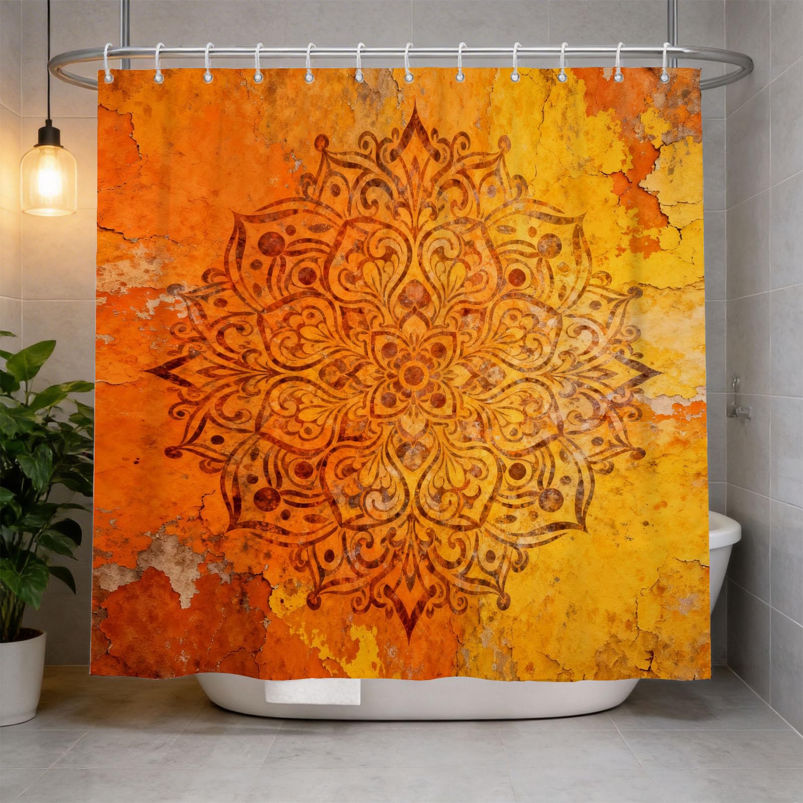 Hongduo 3D Vintage Mandala Shower Curtain for Stalls Bathtubs Vintage Texture Bathroom Decor Shower Curtain Set Polyester Fabric Waterproof 180x180cm/71X71 Inch with Hooks