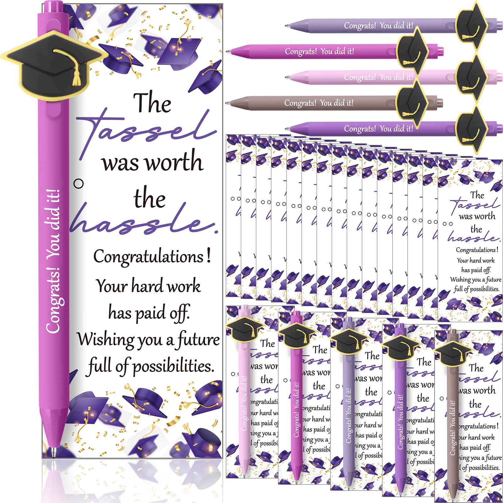 MotiMind 20 Sets Graduation Gifts Class of 2026 Bulk Graduation Party Favor Cap Ballpoint Pen With Motivational Greeting Cards Party Favors for