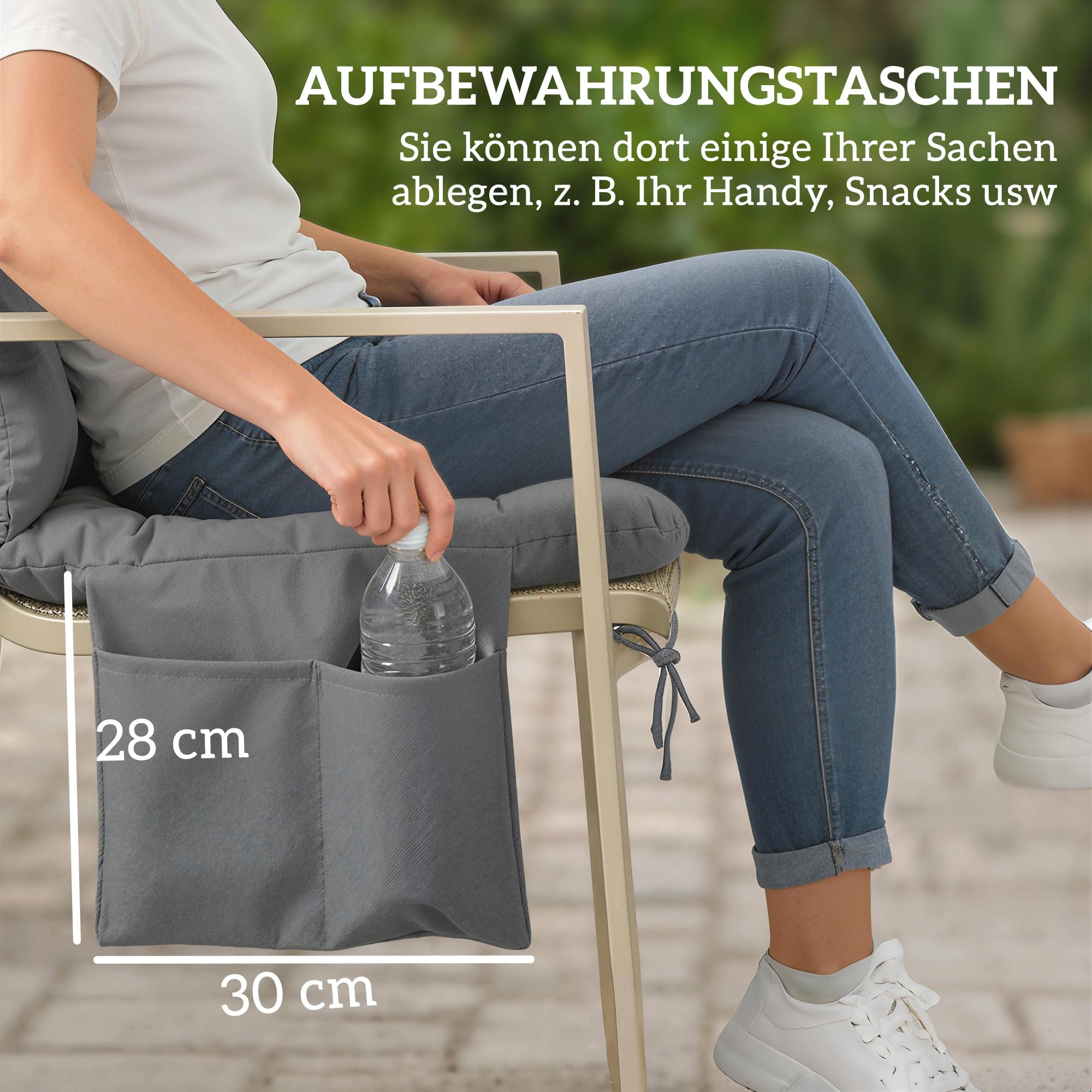 Outsunny Cojín para banco de 150 x 100 x 10 cm, 3 plazas, con cintas, respaldo, cojín para exterior, con bolsillo lateral, impermeable, para columpio, color gris oscuro