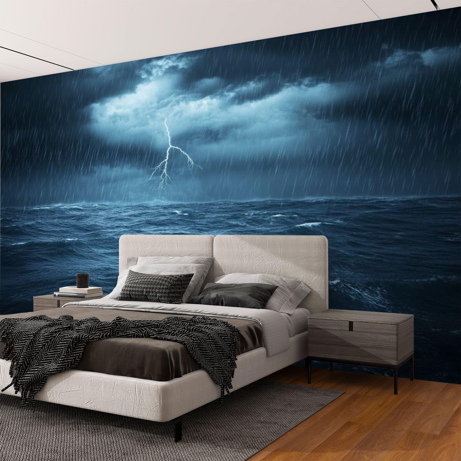 Wall Mural Peel & Stick Night Stormy sea Self-Adhesive Wallpaper Removable Wall Decal Wall Sticker Home Decor for Living Room Bedroom 69"x96"