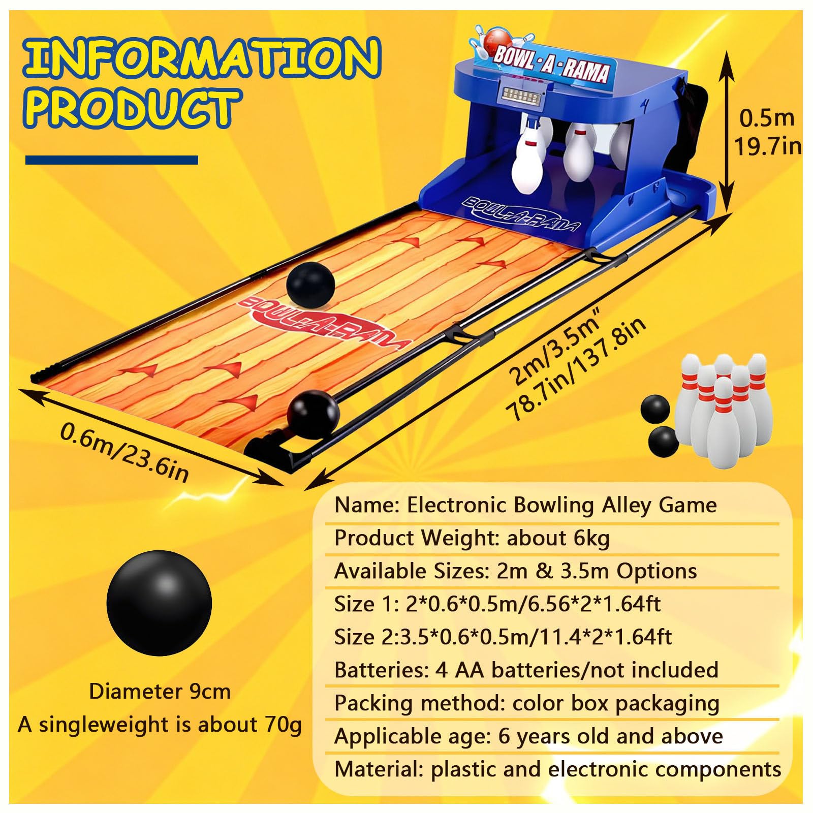 Bowling elettronico con Display LED Intelligente e Ritorno Palla Auto. Niente più punteggio Manuale o Raccolta Birilli. Trasforma Il Soggiorno in Un Parco Giochi Genitore-Figlio 3.5m/11ft