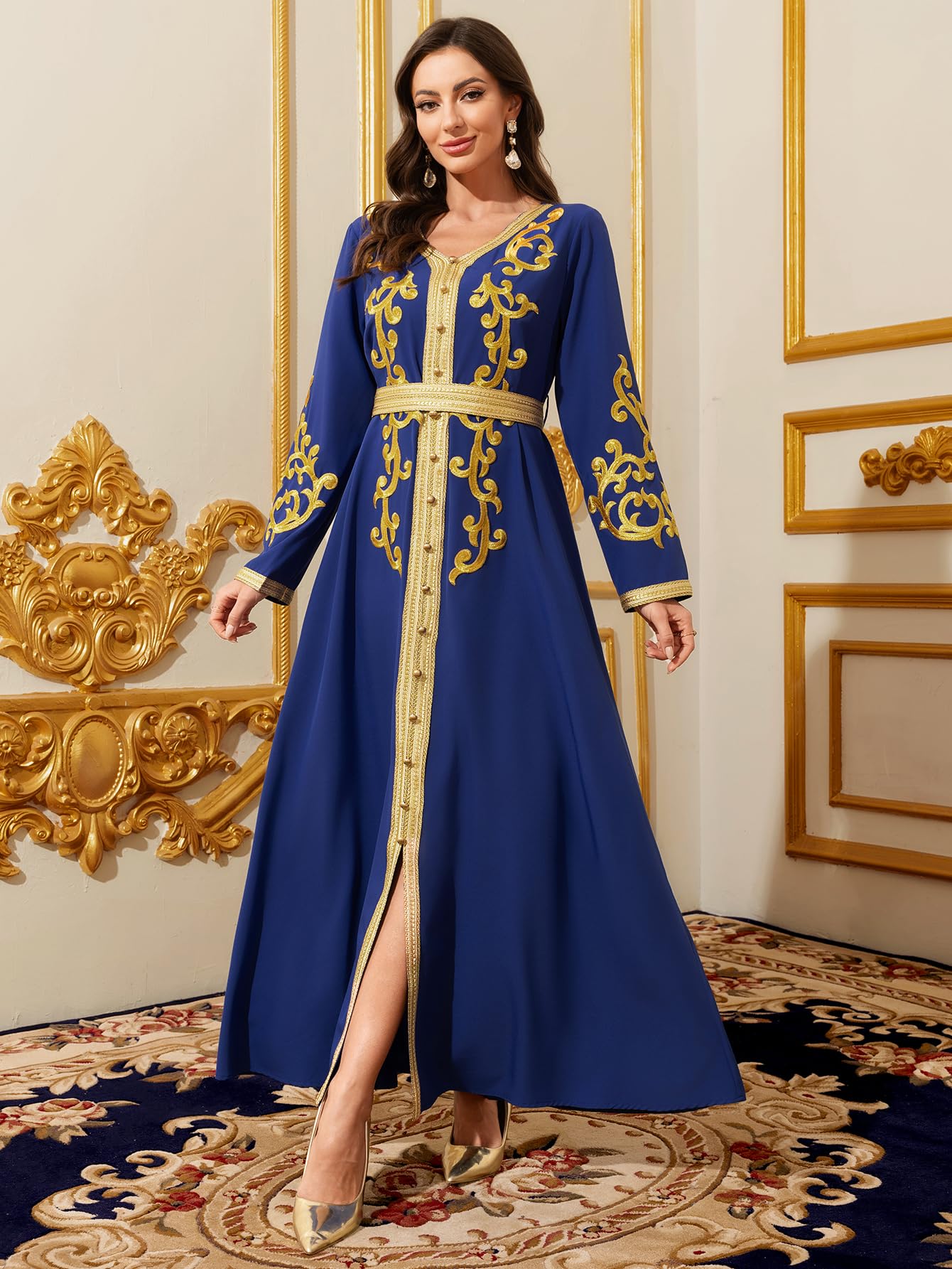 Aibaowedding Abiti musulmani Donne Abito da sera Dubai Stile Caftano Robe Full Lunghezza Ricamo Stampa Floreale Islamico Turco Marocchino Abiti Da Sera Di Nozze