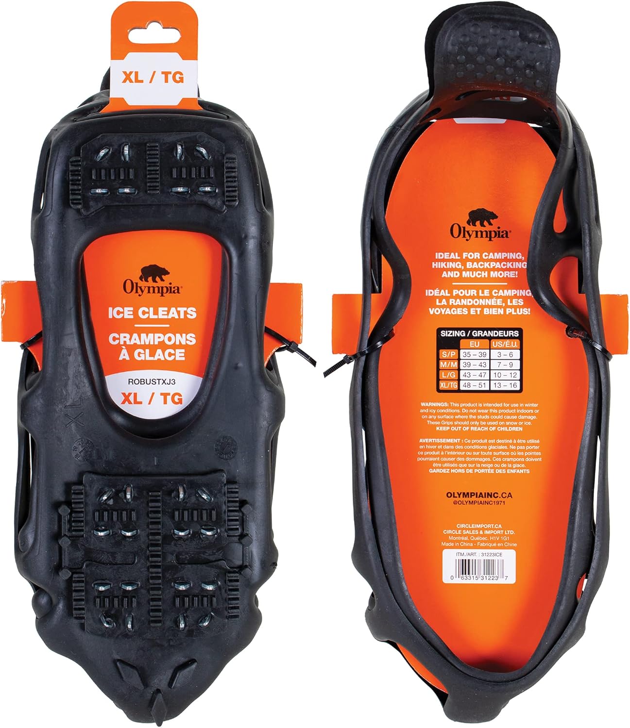 Olympia Sports Olympia: Ice Cleats: X-Large - Portable Snow & Ice Shoe Grips, Stretch to Fit All Shoes, XL Fits Shoe Sizes M13.5-16