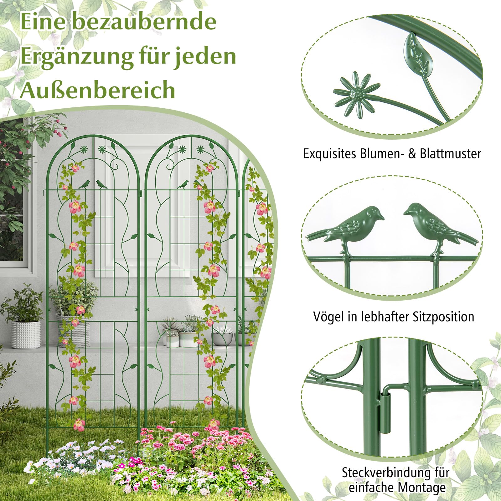 RELAX4LIFE 2/4 Piezas de Enrejados para Plantas Trepadoras, Celosias para Terraza Exterior de Metal con Altura 180/220cm para Pepinos, Rosas, Uvas, Valla Jardin Exterior (Verde,180x50cm; 2 Pcs)