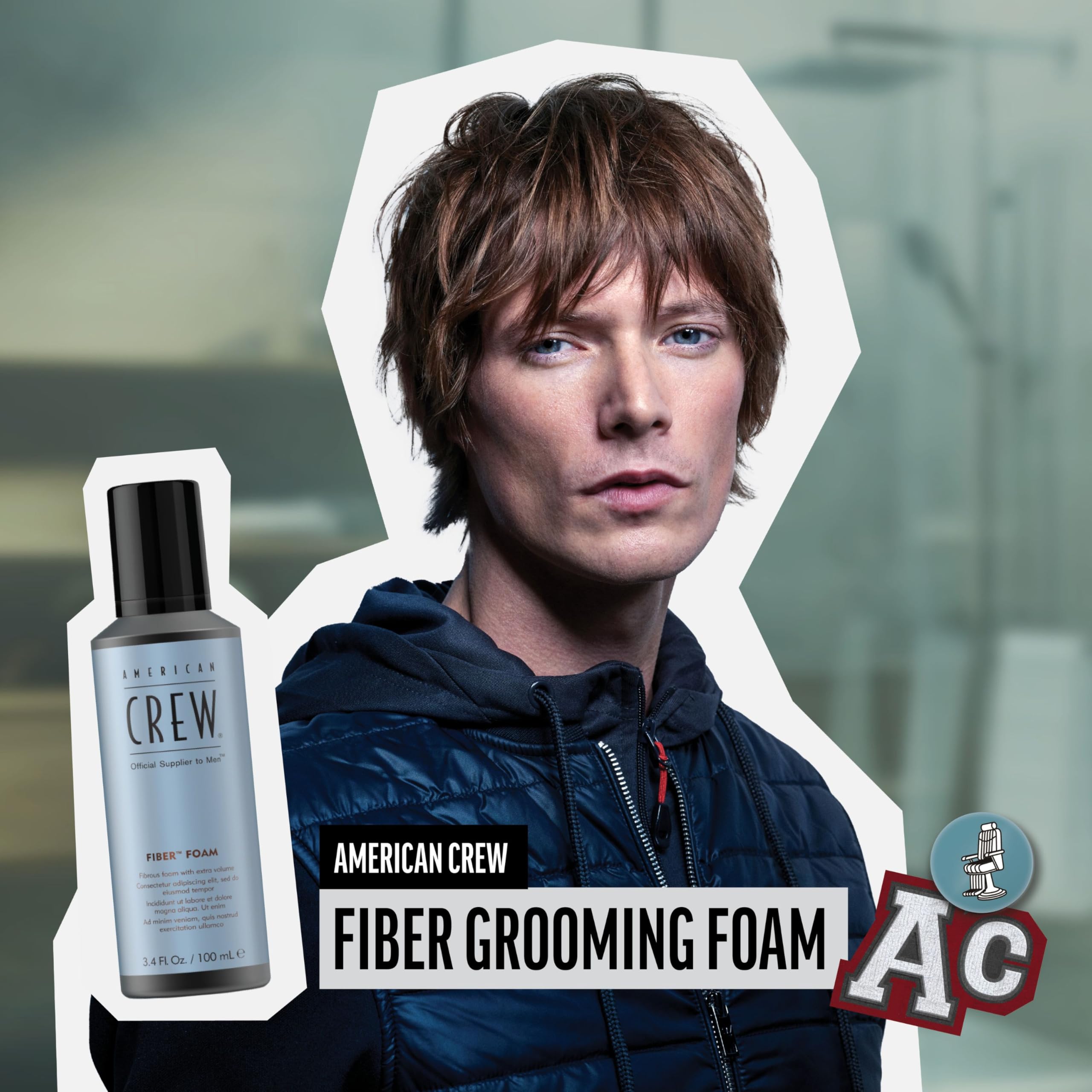 American Crew Hair Styling Fiber Grooming Foam Spuma Volume Modulabile Capelli, 200ml