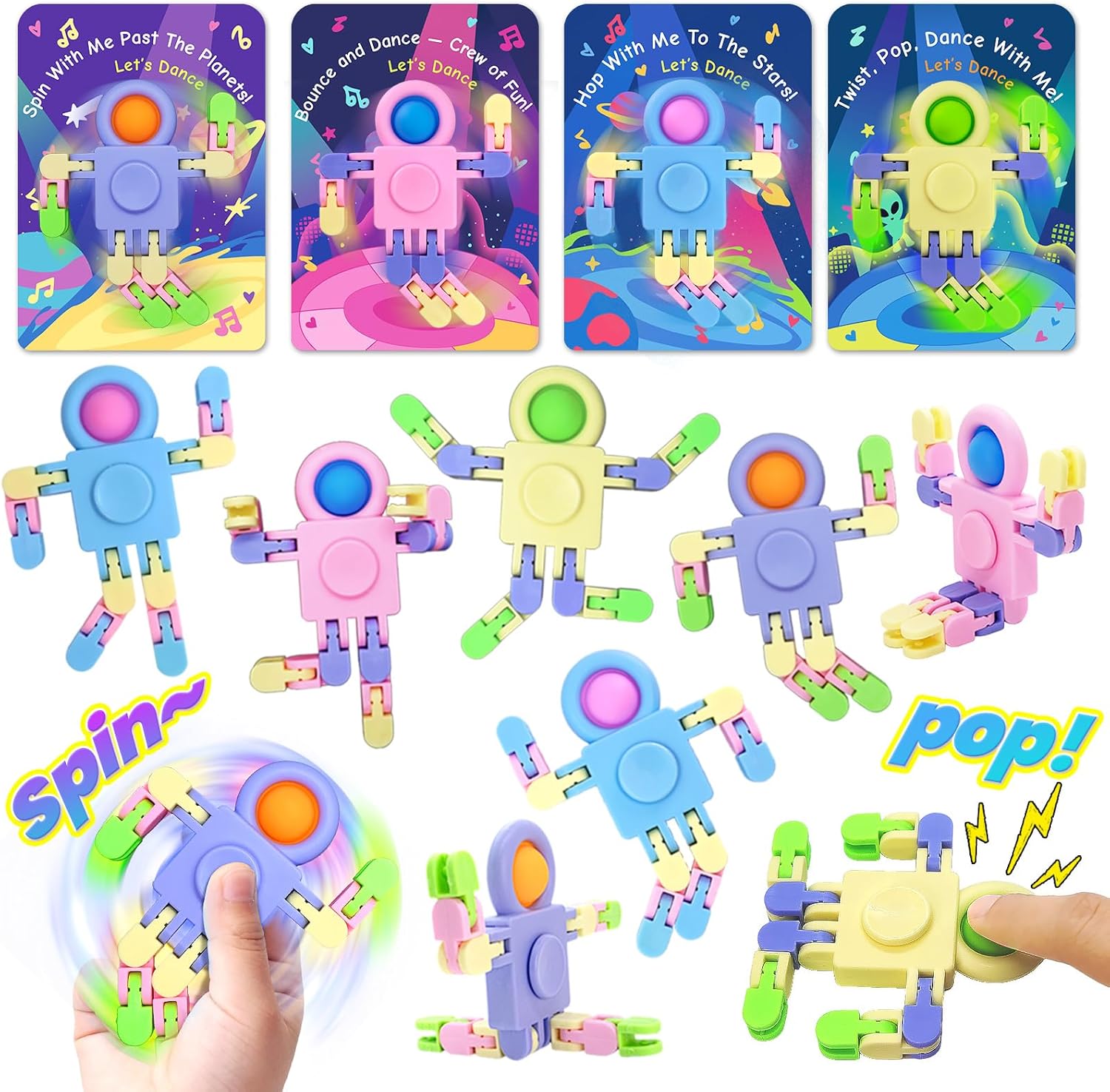 28 Pcs Wacky Tracks Fidget Spinners with Pop Bubble, Valentines Day Gifts for Kids, Valentines Cards for Party Favor, Valentines School Classroom Exchange Prizes for Boys Girls toys