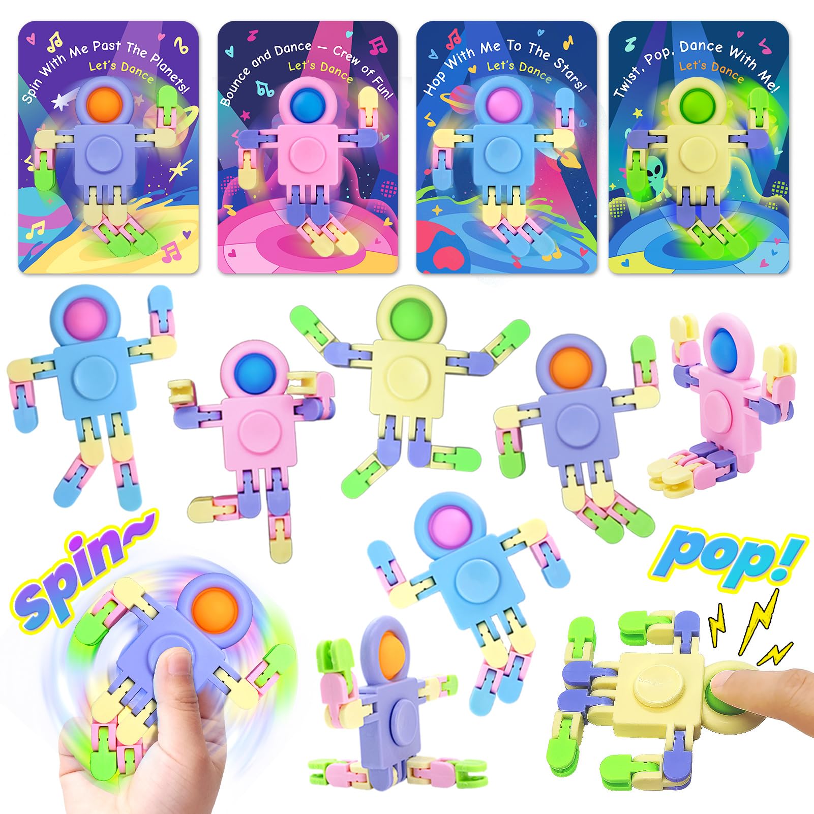 JoyFiesta 28 Pcs Wacky Tracks Fidget Spinners with Pop Bubble, Valentines Day Gifts for Kids, Valentines Cards for Party Favor, Valentines School