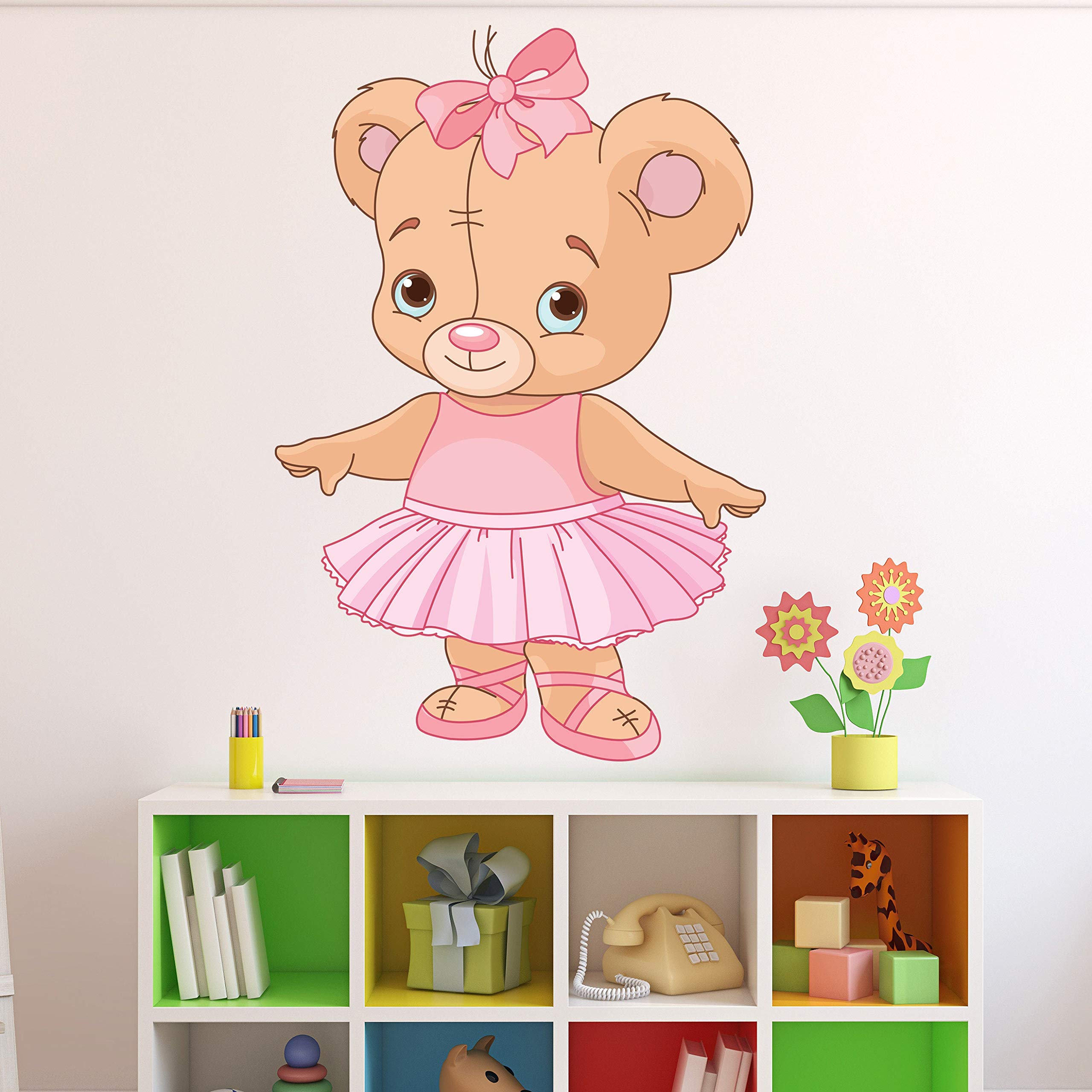 Ballerina Teddy Bear Wall Decal Sticker Girls Room Wall Sticker Kids Room Vinyl Wall Art