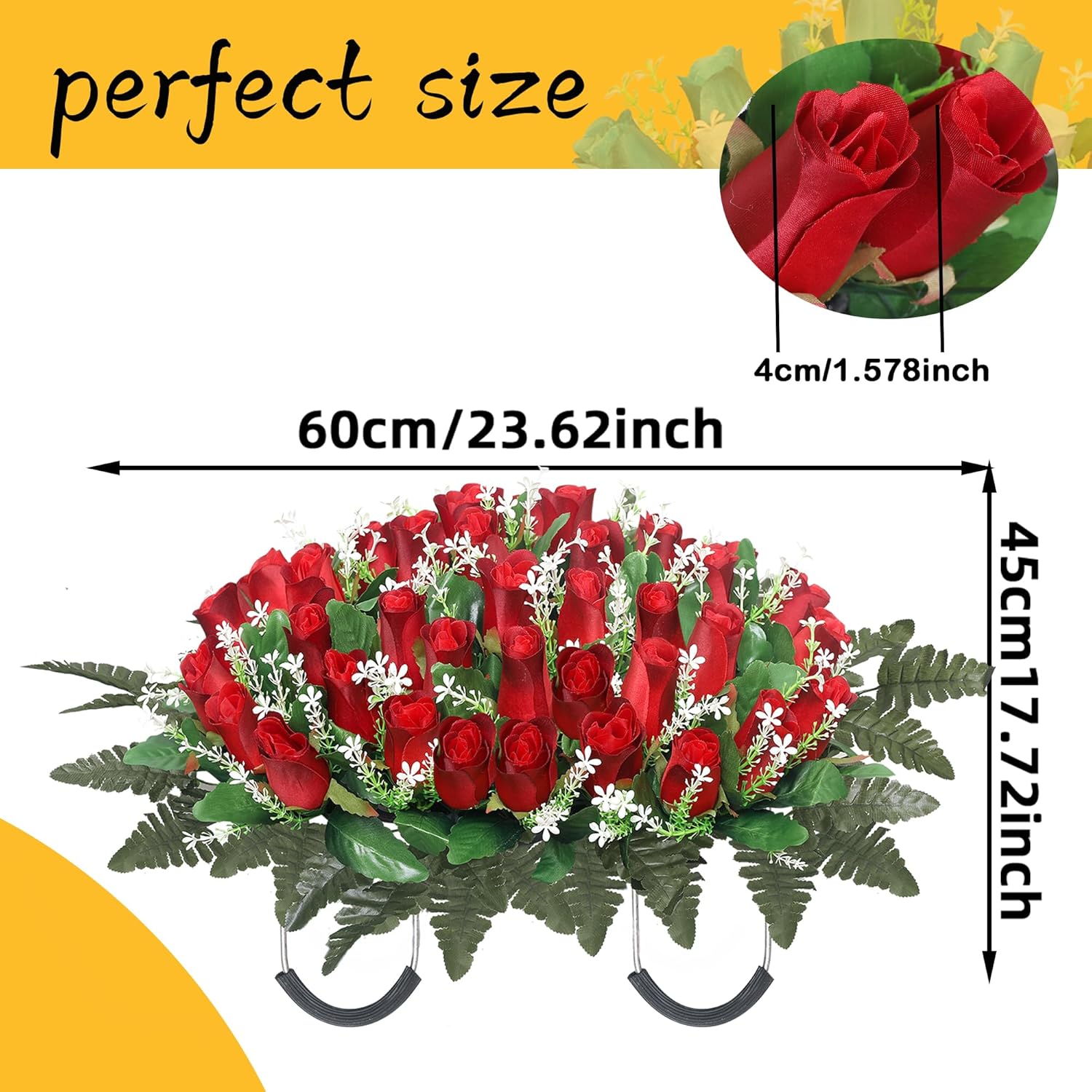 Wocst Artificial Cemetery Flowers for Grave Headstone Flower Saddle Realistic Grave Rose Flowers Memorial Flowers for Cemetery (Red)