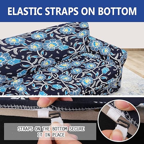 Miniatura 5 de hyha Funda para sofá, diseño floral, elástica, estampada, 4 piezas, fundas para sofá de 3 cojines separados, protector de muebles lavable para