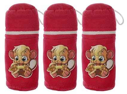 Kuber Industries Cartoon Printed Velvet Newborn Baby Feeding Bottle Cover, Pack of 3 (Pink)