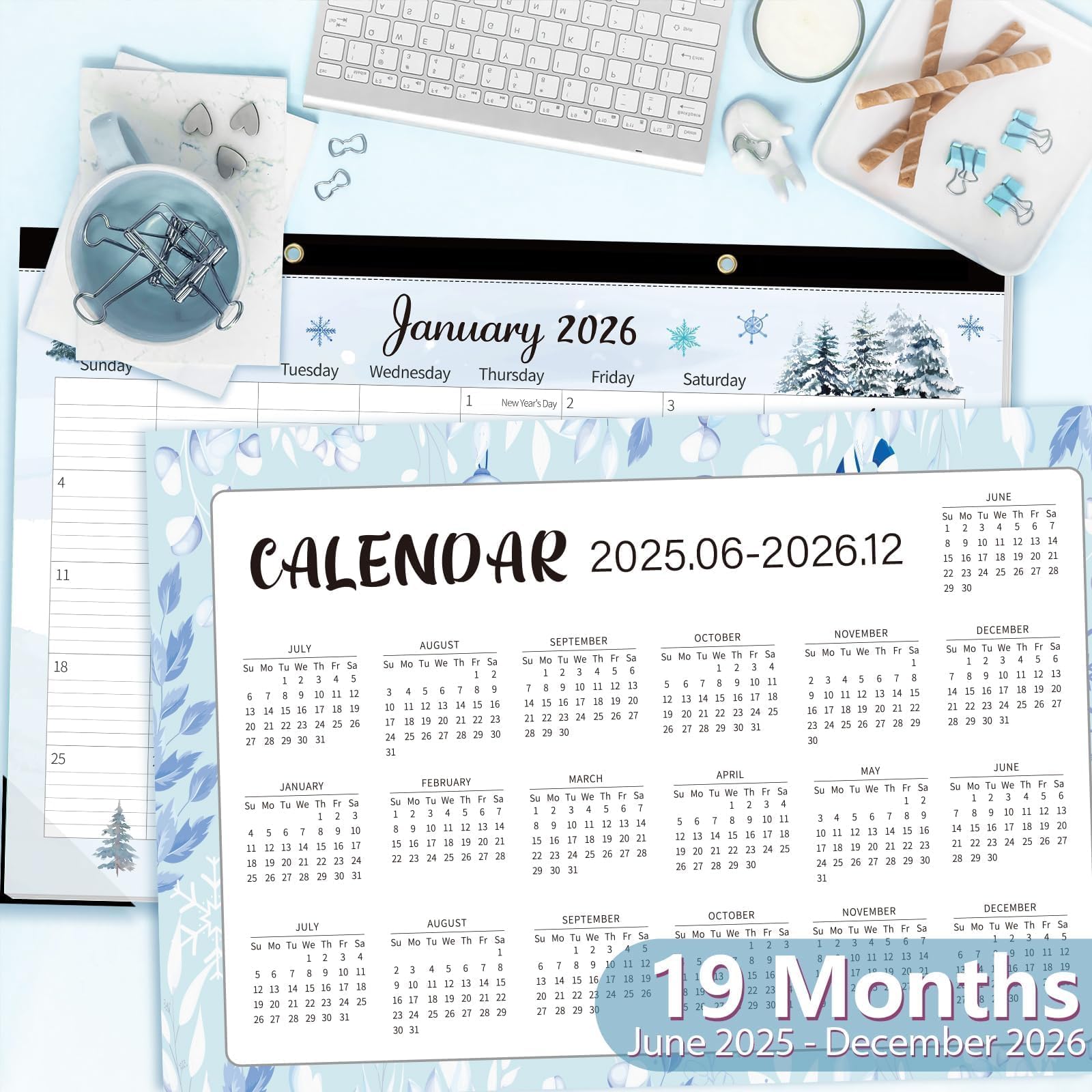 GuassLee Calendario da scrivania extra large 2025-2026, 19 mesi, 50,8 x 76,2 cm, da giugno 2025 a dicembre 2026, grande agenda mensile con design ad acquerello per ufficio, scuola e casa