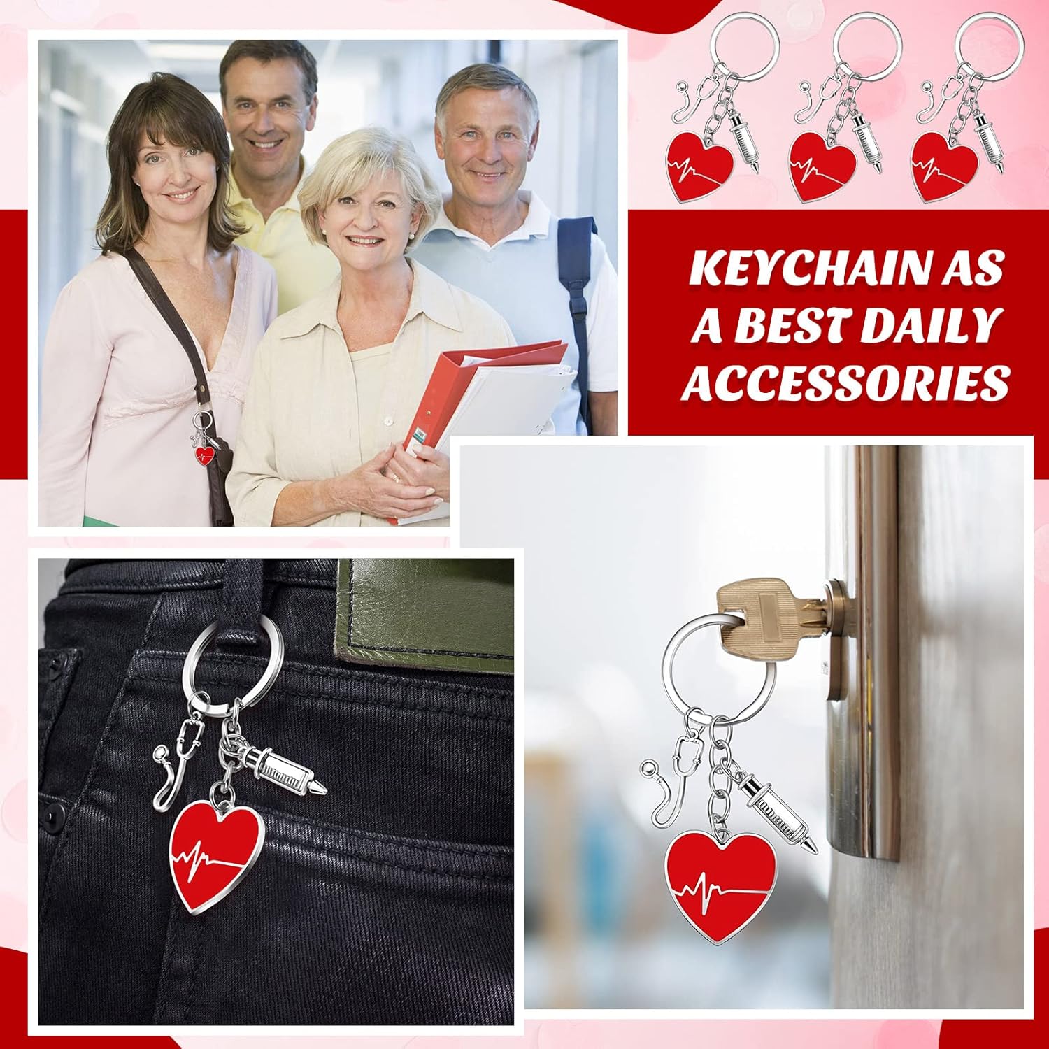 Hicarer 6 Pcs Valentines Day Nurse Gifts Red Heart Keychains for Nursing Practitioners Medical Assistant Cna Nurses Week Party Favors Christmas Appreciation Gifts - Image 6