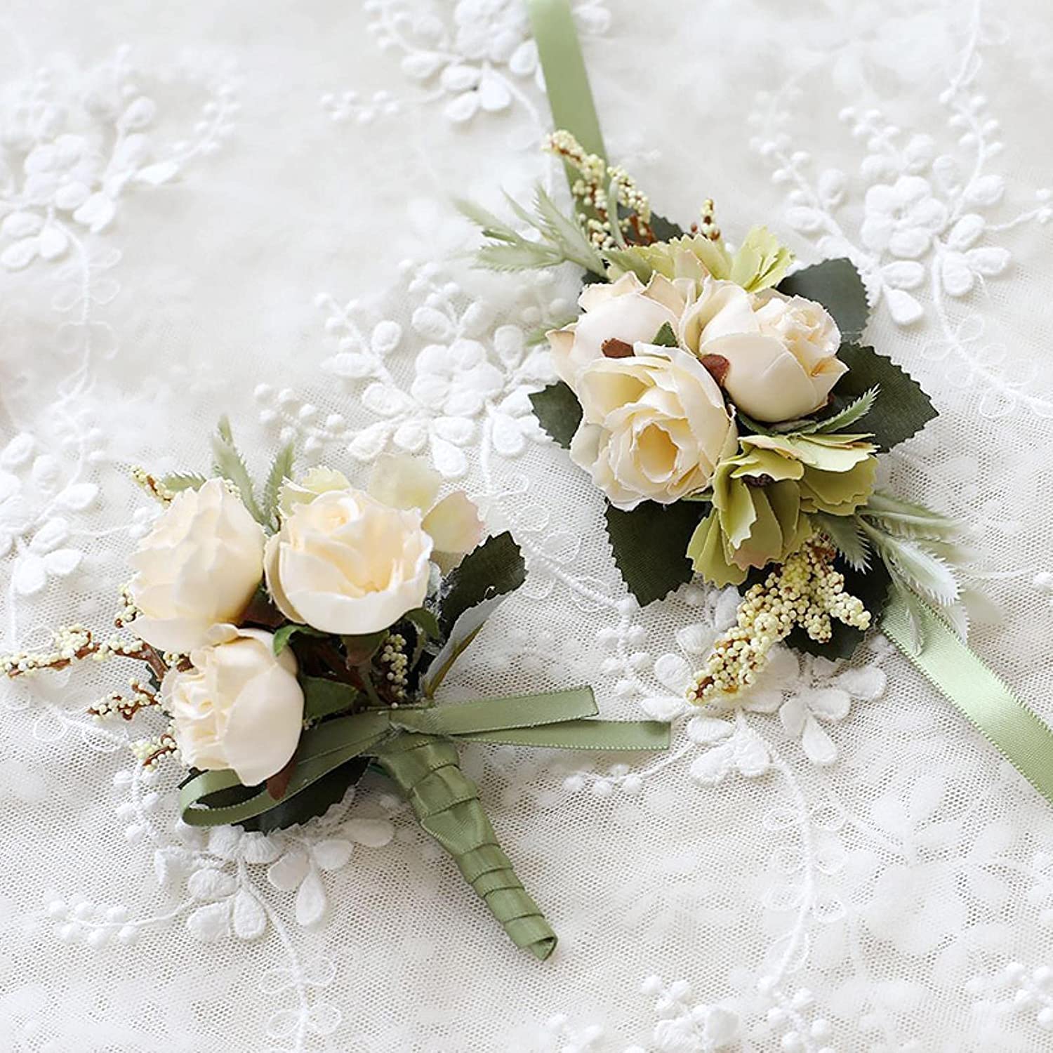 Handgelenkskorsagen für Hochzeiten， Hochzeit Boutonniere Künstliche Seide Rosen Corsage Brautjungfer Armband Blumen Braut Hochzeit Handgelenk Blume(C Corsage)