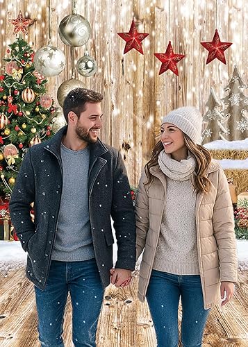 Miniatura 10 de Dudaacvt Telón de fondo de Navidad de 8 x 6 pies, regalo de árbol de Navidad, fondo de piso de madera vintage de nieve, fondo de fiesta de Año