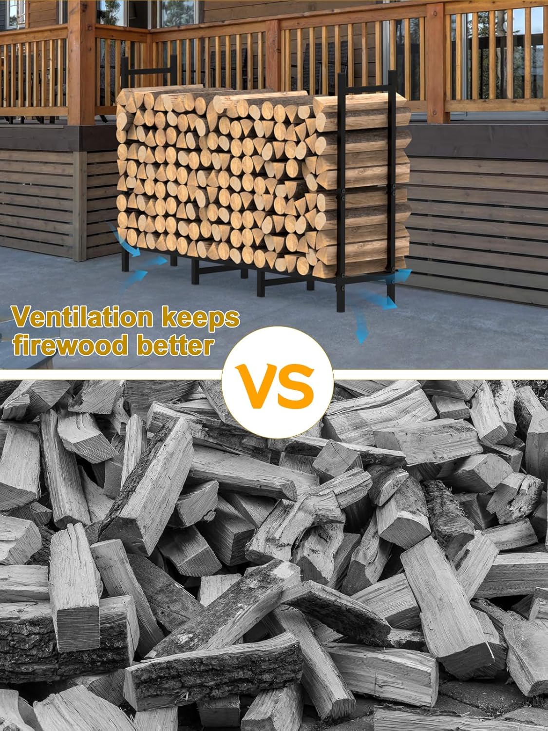 MOOACE 4ft Outdoor Firewood Rack Holder Heavy Duty Metal Wood Rack for Firewood Indoor Log Holder for Fireplace Wood Storage, Adjustable Stacker Organizer, Lumber Storage Carrier Fire Logs Stand