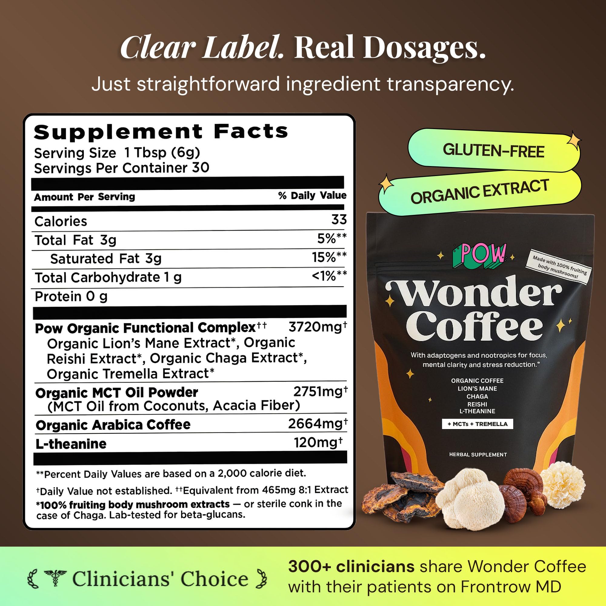 Amazon.com: POW Wonder Coffee - Organic Mushroom Coffee for Focus