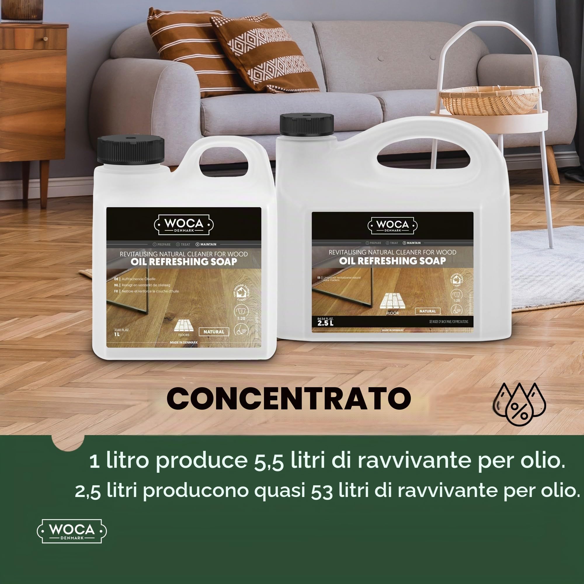 Woca - Olio rinfrescante per pavimenti in parquet e superfici in legno, 2,5 litri, colore: Bianco